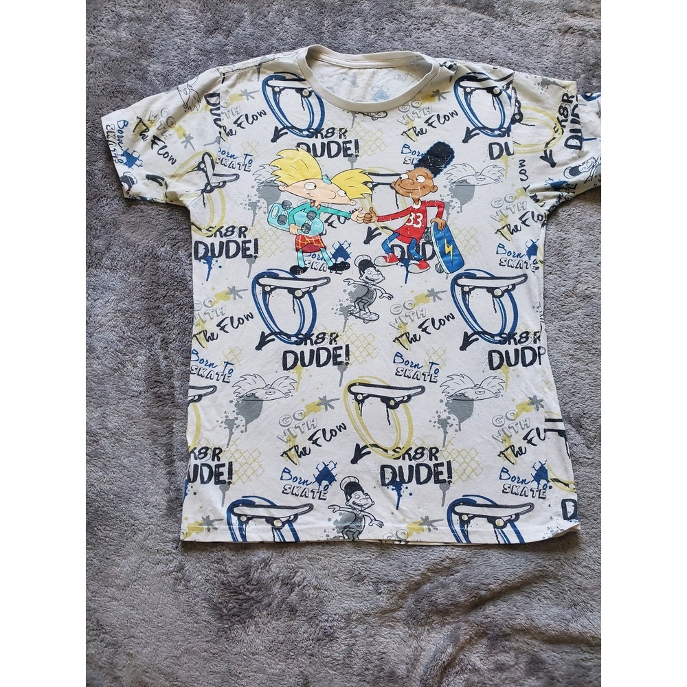 Nickelodeon Shirt Men Sz M HEY ARNOLD Beige all-over Print Graphic